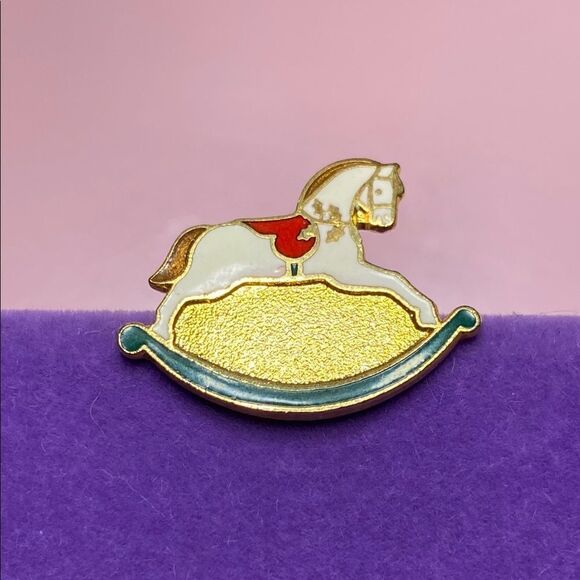 Hallmark Jewelry - 💛 Vintage 1989 Hallmark Cards Rocking Horse Christmas Enamel Pin